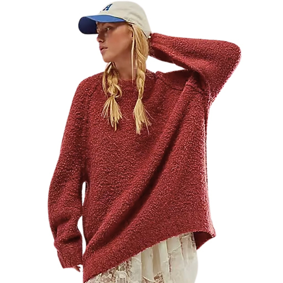 Free People NEW Slouchy Fuzzy Knit Teddy Bear Sweater Tunic Oversized Small - Picture 1 of 11